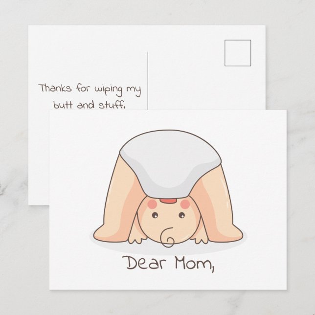 Postale Cher Maman ... Carte drôle de Fête des Mères (Devant / Derrière)