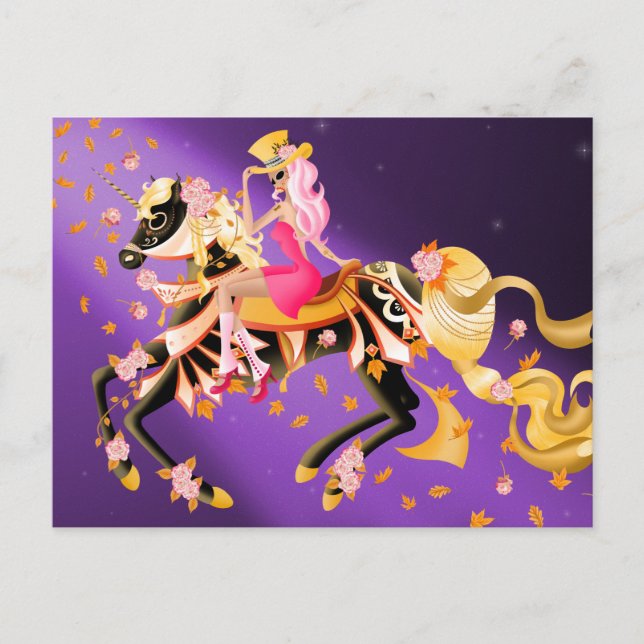 Postale Cheval Crâne de Sucre et Dame Violette Carte Posta (Devant)