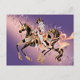 Postale Cheval mécanique Steampunk & Dame Violette  Carte 