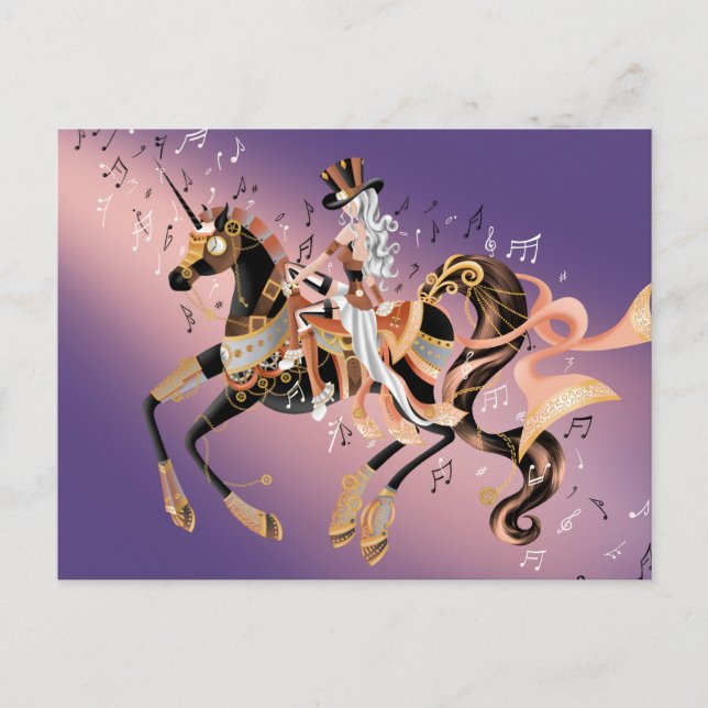 Postale Cheval mécanique Steampunk & Dame Violette  Carte  (Devant)