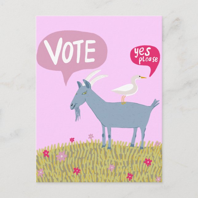 Postale CHÈVRE VOTANT Carte Vote 2024 Élections Rose Migno (Devant)