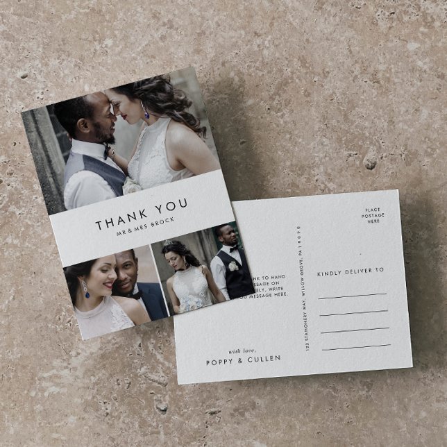 Postale Chic Typographie 3 Photo Collage Merci Carte posta (Créateur téléchargé)