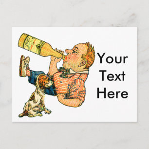 Postale Chien Regarde Le Maître Qui Chuge Une Carte Postal