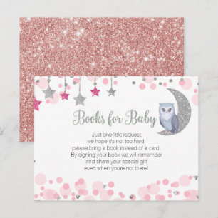Postale Chouette sur la lune Baby shower rose Livres Carte