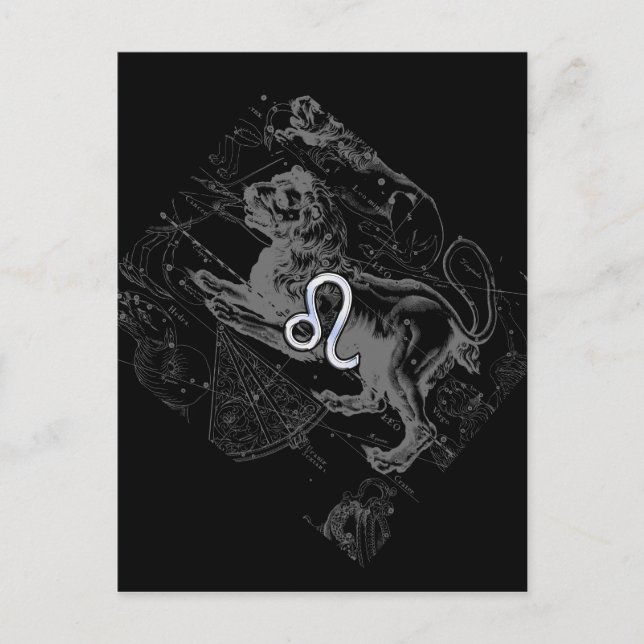 Postale Chrome Style Leo Zodiac Carte Hevelius 1690 (Devant)