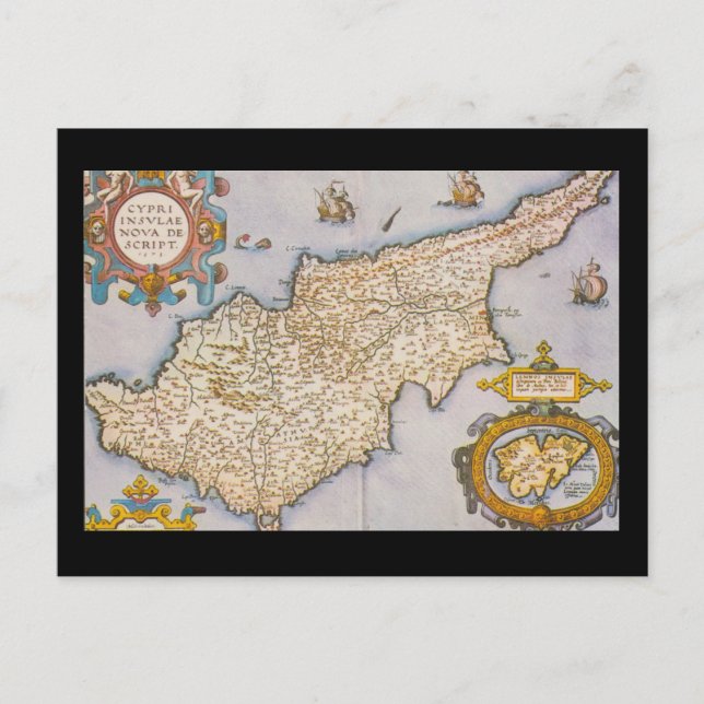 Postale Chypre carte antique monde gravure (Devant)