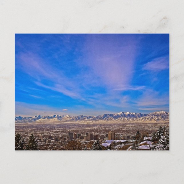 Postale Ciel rose embrassé sur Salt Lake City, Utah Carte  (Devant)