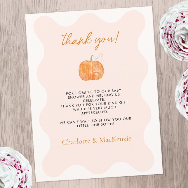 Postale Citrouille Automne Baby shower Automne Merci Carte (Pumpkin autumn fall baby shower thank you postcard with custom text)