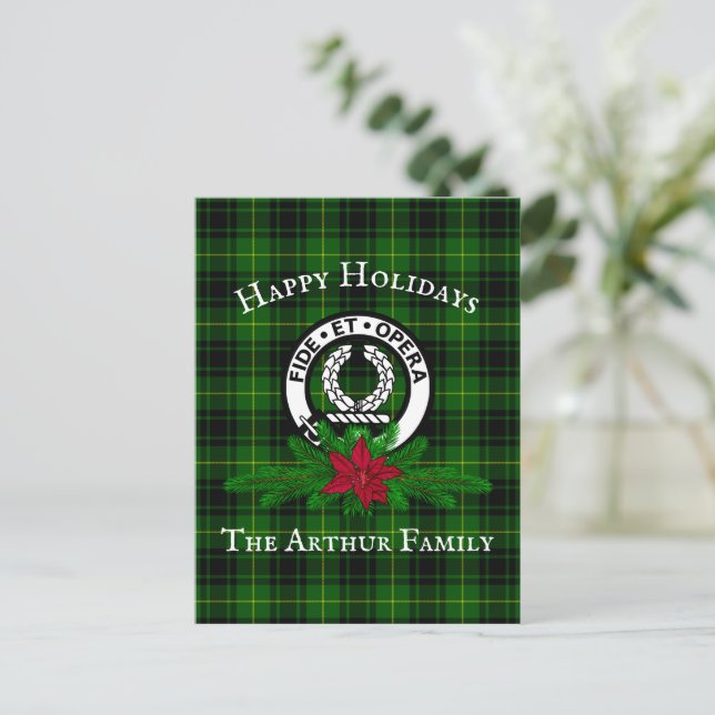 Postale Clan Arthur Crest Badge & Tartan Holiday Carte pos (Debout devant)