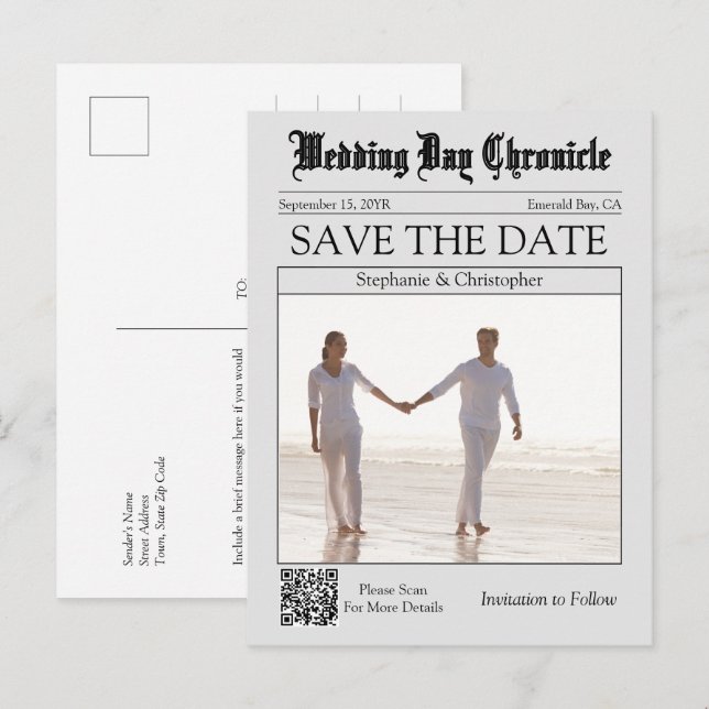 Postale Classique Carte de Faire-Part de Mariage Code QR J (Devant / Derrière)