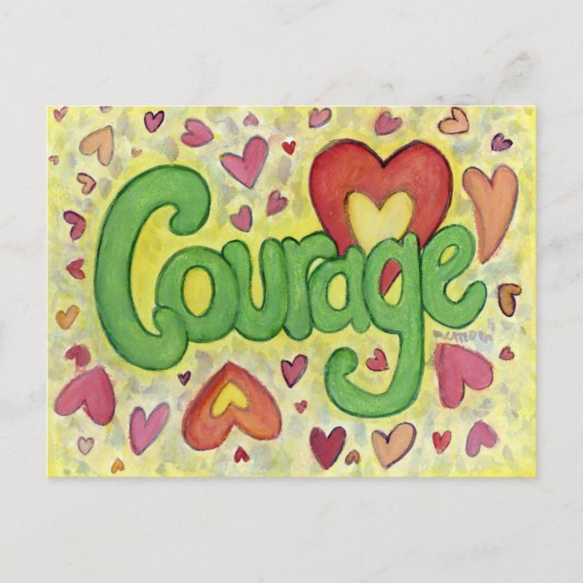 Postale Cœur Courageux Art de Mot Word Carte de Motivation (Devant)