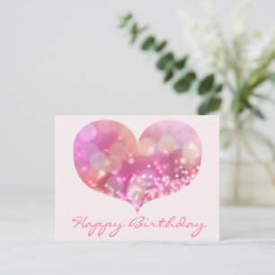 Postale Cœur Pailleté Rose   Carte d'anniversaire