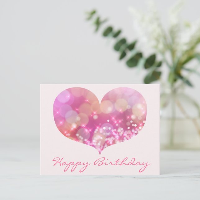 Postale Cœur Pailleté Rose | Carte d'anniversaire (Debout devant)
