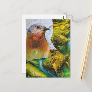Postale Collage de carte de la forêt Bluebird