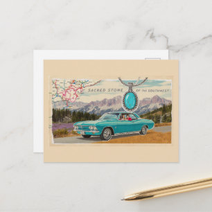 Postale Collage de couple rétro en voiture sur une carte d