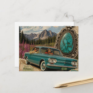 Postale Collage de couple vintage en voiture sur une carte