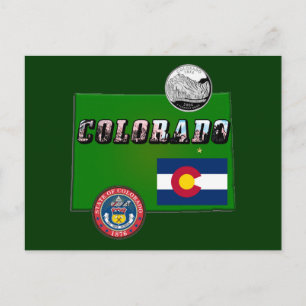 Postale Colorado Texte, Drapeau, Sceau, Trimestre, Carte