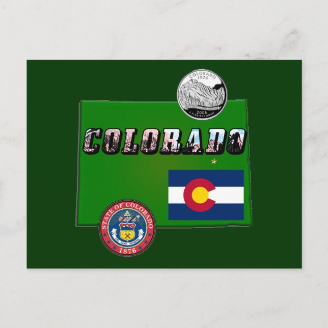 Postale Colorado Texte, Drapeau, Sceau, Trimestre, Carte (Devant)