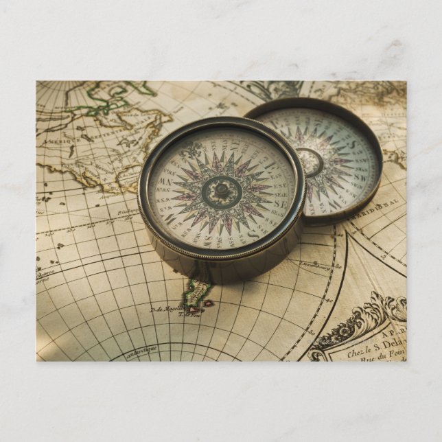 Postale Compas antique sur la carte (Devant)