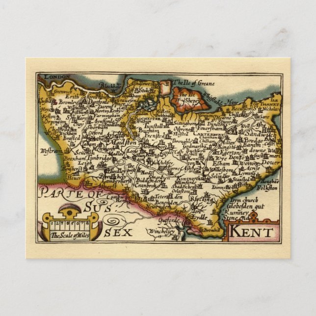 Postale Comté de Kent Angleterre Ancienne Carte Antiquaire (Devant)