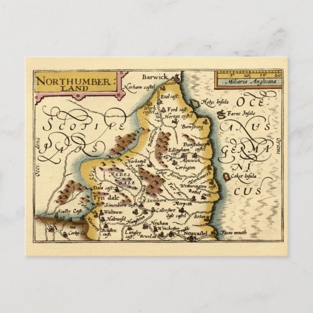 Postale Comté de Northumberland Angleterre Ancienne Carte  (Devant)