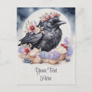 Postale Corbeau Crow Fleurs Cupcakes Carte
