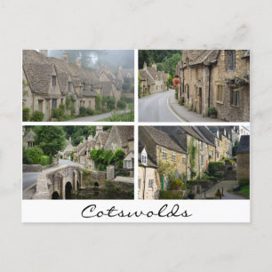 Postale Cotswolds architecture texte blanc carte de collag