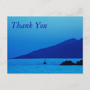 Postale coucher de soleil bleu et carte de remerciement de