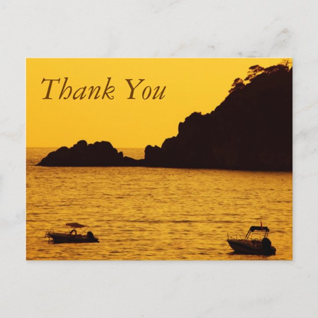 Postale coucher de soleil jaune avec bateaux merci carte p (Devant)