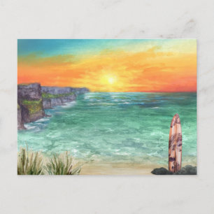 Postale Coucher de soleil océanique à l'aquarelle   Carte 