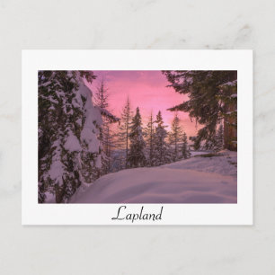 Postale Coucher de soleil rose lapland blanc texte carte p