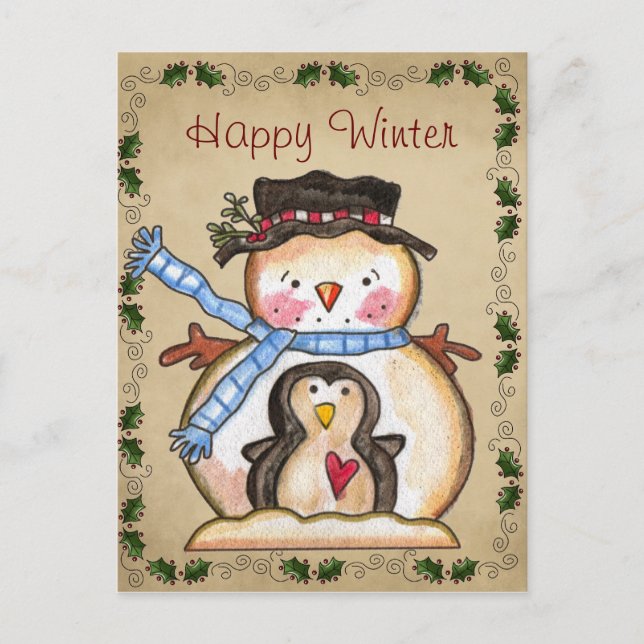 Postale Country Snowman et Penguin Friendship Carte postal (Devant)
