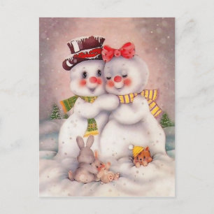 Postale Couple amoureux de bonhomme de neige, carte de vœu