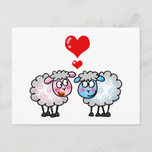 Postale Couple de mouton mignon avec les coeurs - Carte d'