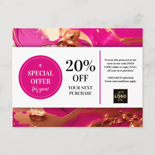 Postale Coupon de peinture or rose Magenta réduction Carte (Devant)