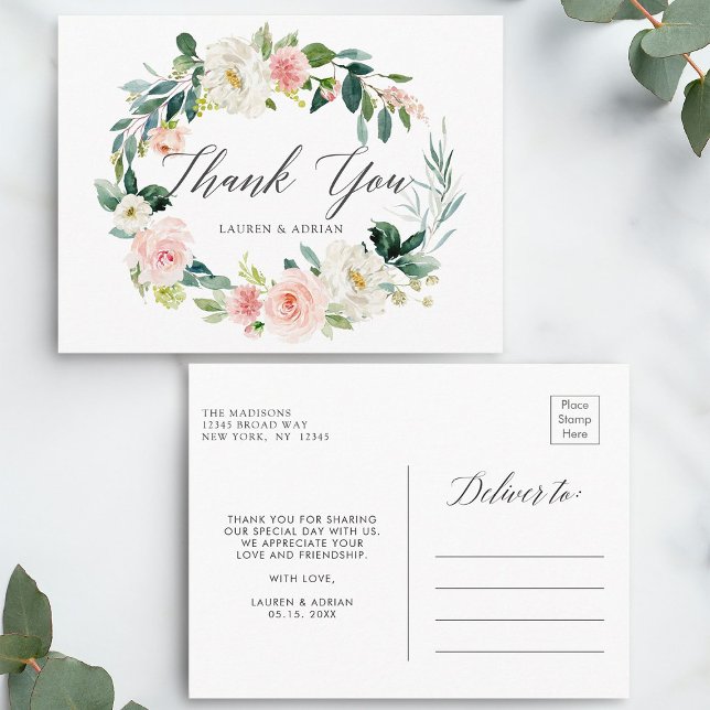 Postale Couronne de mariage de printemps blush Carte de re (Front & Back)