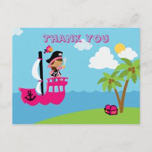 Postale Coutume pirate fille rose mignonne merci carte pos