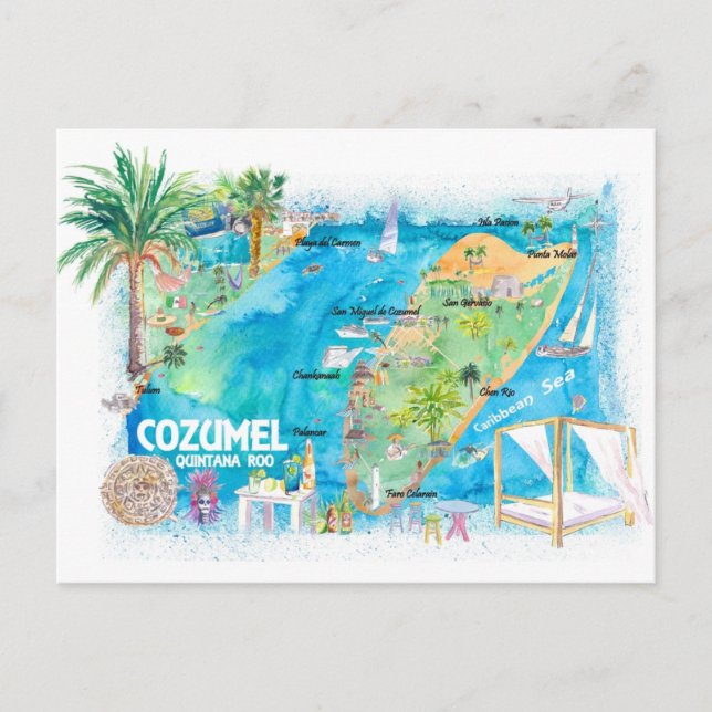 Postale Cozumel Quintana Roo Mexique Carte de voyage illus (Devant)