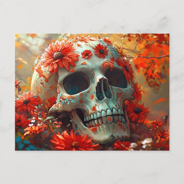 Postale Crâne dans les fleurs sauvages d'automne carte de  (Devant)