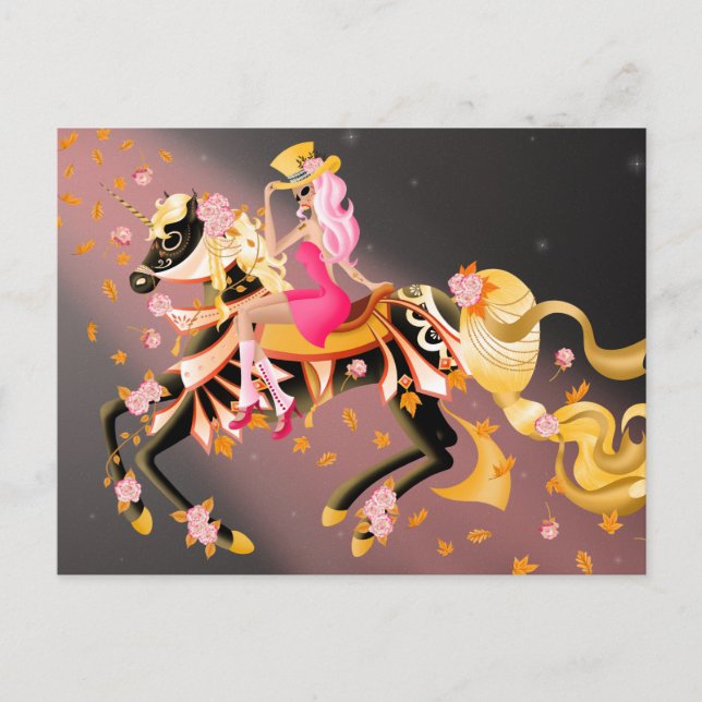 Postale Crâne de sucre Cheval & Dame Noir Rose Carte posta (Devant)