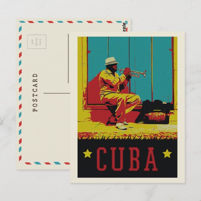 Postale Cuba Musicien typique des Caraïbes La Havane Carte (Devant / Derrière)