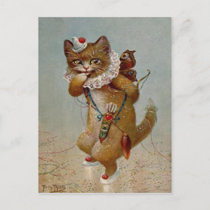 Postale Cupid Cat Vintage début des années 1900 carte post