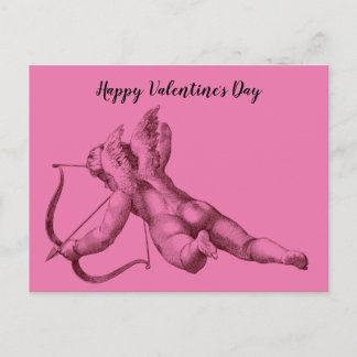 Postale Cupid l'ange dans la carte rose de Saint-Valentin