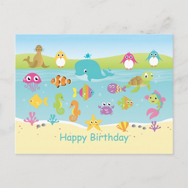 Postale Cute animaux de mer Anniversaire de enfant Carte p (Devant)