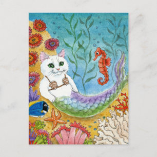 Postale Cute Chat Sirène Seahorse Sea Glass Beach carte po