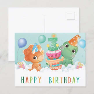 Postale Cute dinosaure 3ème anniversaire carte