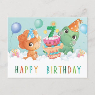 Postale Cute dinosaure 7ème anniversaire carte
