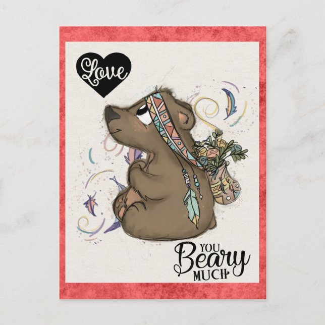 Postale Cute Funny Valentines Jour Ours Floral Carte posta (Devant)