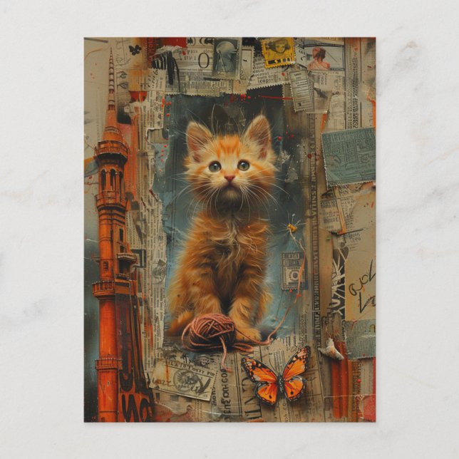 Postale Cute Ginger Kitten Mélange Media Collage Carte Pos (Devant)