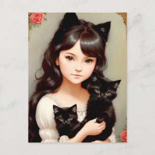 Postale Dame de chat Whimsical - Peinture Vintage. Carte p